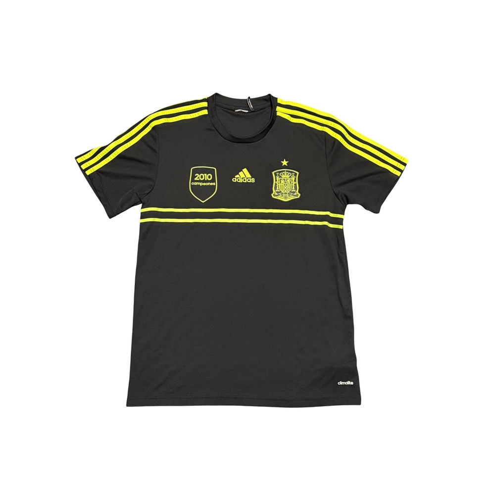 Adidas Spain‎ Soccer Jersey Mens Black Neon 2010 Campeones Climalite F87392